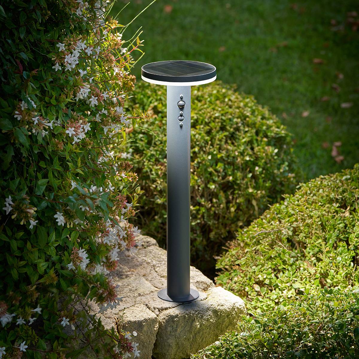 Outdoor solar bollard DETEKT Graphite D.15.5 cm - Aluminum Graphite