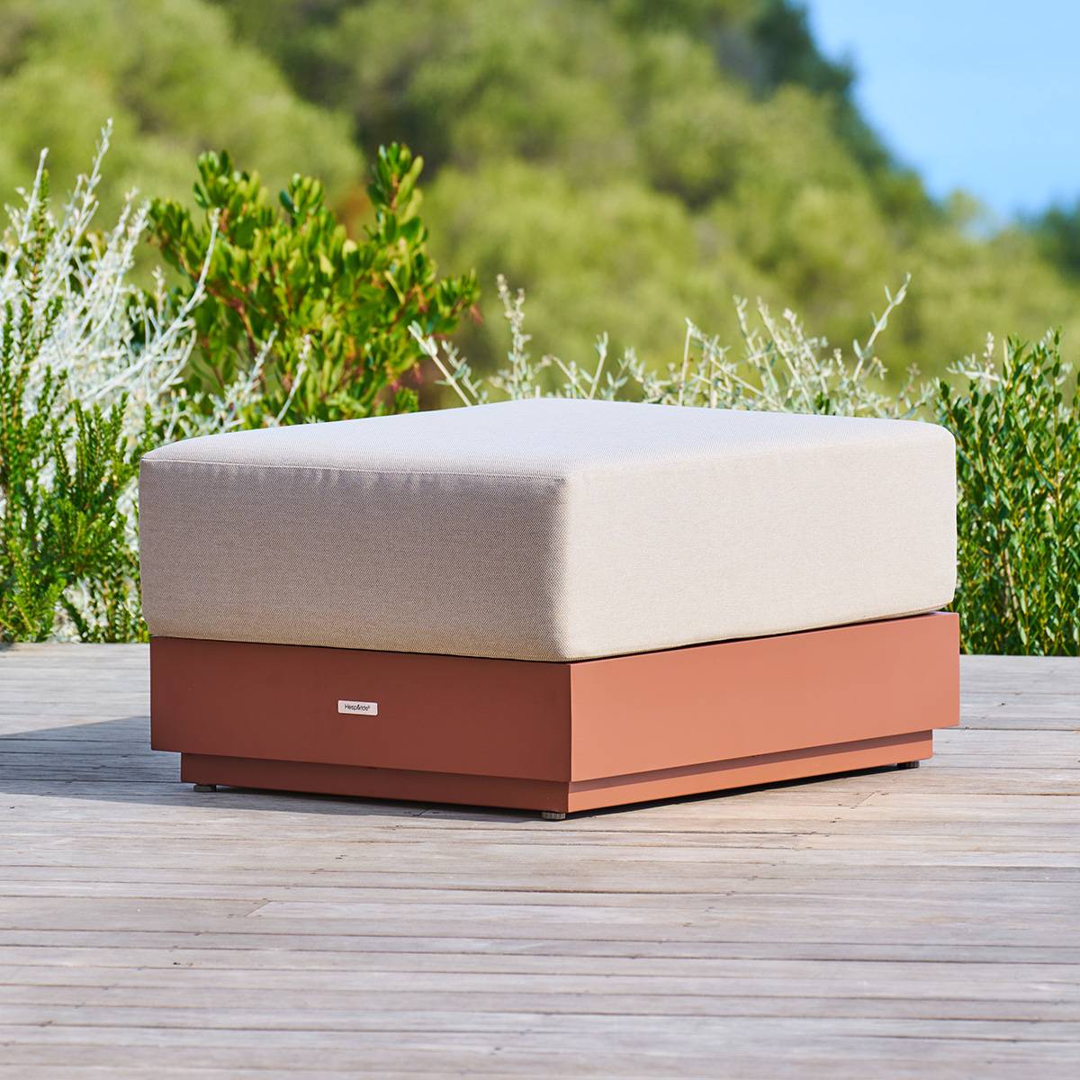 Rectangular Garden ottoman ALLURE Beige / Mahogany 78 x 65 x 42 cm - Polyester, Epoxy-coated Aluminium, Polyester Beige / Mahogany Brown