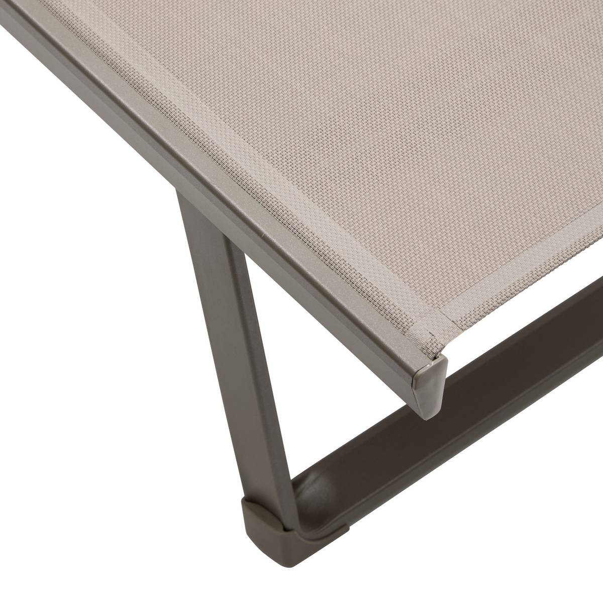 Sun lounger BAYAMO Hazelnut / Coffee 5 positions - Epoxy-treated aluminum, Texaline Hazelnut / Coffee