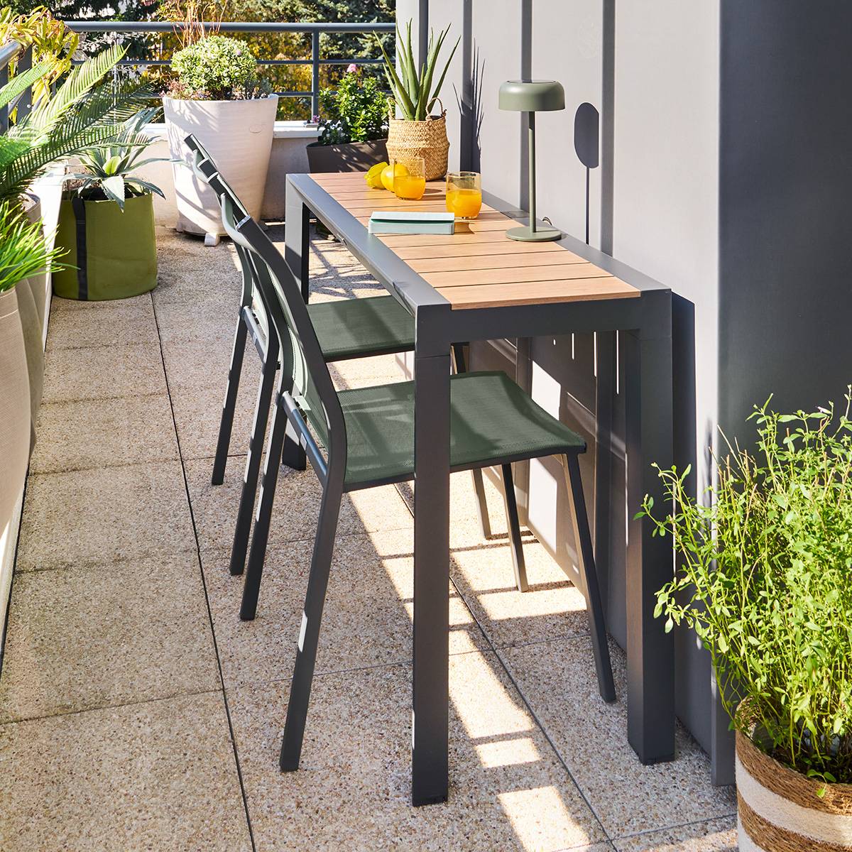 Rectangular garden table ÉVASION Honey / Graphite 2 seats - Epoxy-treated aluminum Honey / Graphite