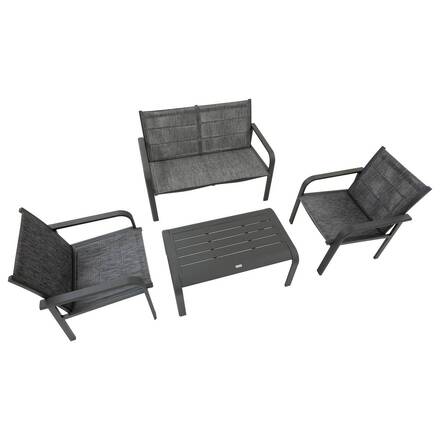 Garden lounge set PIAZZA Graphite 4 seats - Epoxy-treated aluminum, Texaline