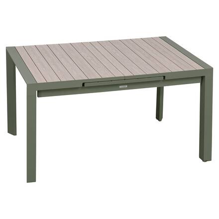 Extendable rectangular garden table ÉVASION Linen / Laurel green 8 seats - Epoxy-coated aluminum