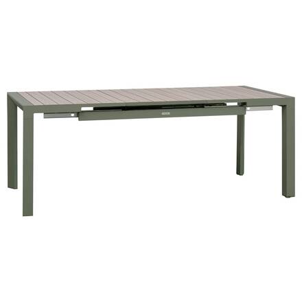 Extendable rectangular garden table ÉVASION Linen / Laurel green 8 seats - Epoxy-coated aluminum