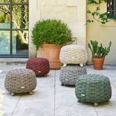 Round garden ottoman OBBAE Laurel green 48.5 x 48.5 x 38 cm - Epoxy-treated aluminum, Polyester, Textilene Laurel