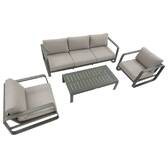 Garden lounge set DOMILLY Laurel green 5 seats - Epoxy-treated aluminum, Olefin Beige / Laurel Green