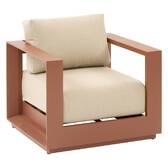 Rotating Garden Set ALLURE Beige / Mahogany 5 seats - Epoxy-treated aluminum, Polyester Beige Zebrano / Brown Mahogany