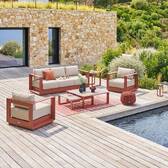 Rotating Garden Set ALLURE Beige / Mahogany 5 seats - Epoxy-treated aluminum, Polyester Beige Zebrano / Brown Mahogany