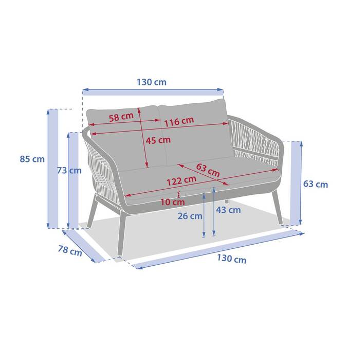 Garden sofa ORISSA Grey 2 seats - Polyester, Steel Grey