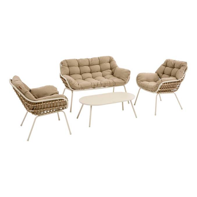 Garden lounge set PAOPAO Beige / Clay 4 seats - Epoxy treated steel, Reinforced anti-rust treatment, Polyester Beige / Clay