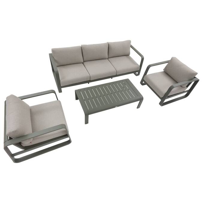 Garden lounge set DOMILLY Laurel green 5 seats - Epoxy-treated aluminum, Olefin3879