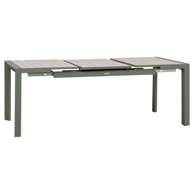 Extendable rectangular garden table ÉVASION Linen / Laurel green 8 seats - Epoxy-coated aluminum3799
