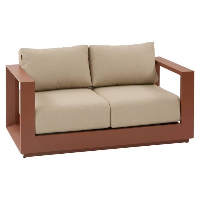 Garden sofa ALLURE Beige zebrano / Mahogany 2 seats - Epoxy-treated aluminum, Polyester Beige Zebrano / Brown Mahogany