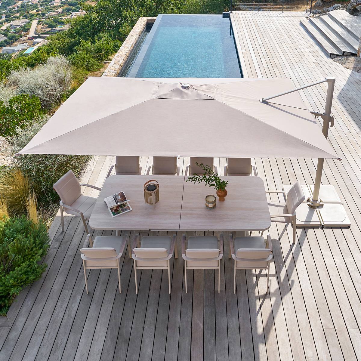 Tilt rectangular cantilever parasol MELHIA Clay 4 x 3 - Steel, Aluminum, Olefin Clay