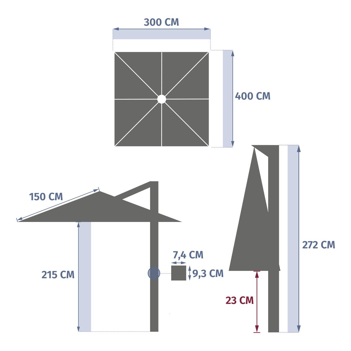 Tilt rectangular cantilever parasol MELHIA Clay 4 x 3 - Steel, Aluminum, Olefin Clay
