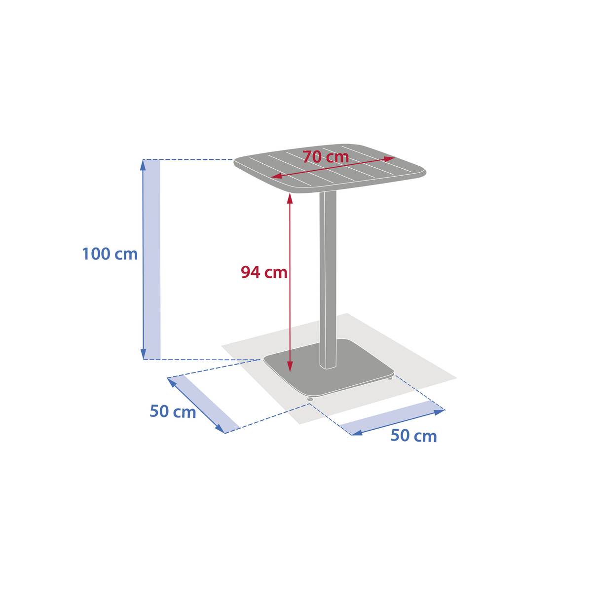 Square high garden table ALEGORIA Graphite 2 seats - Epoxy-treated steel, Reinforced anti-rust treatment Graphite