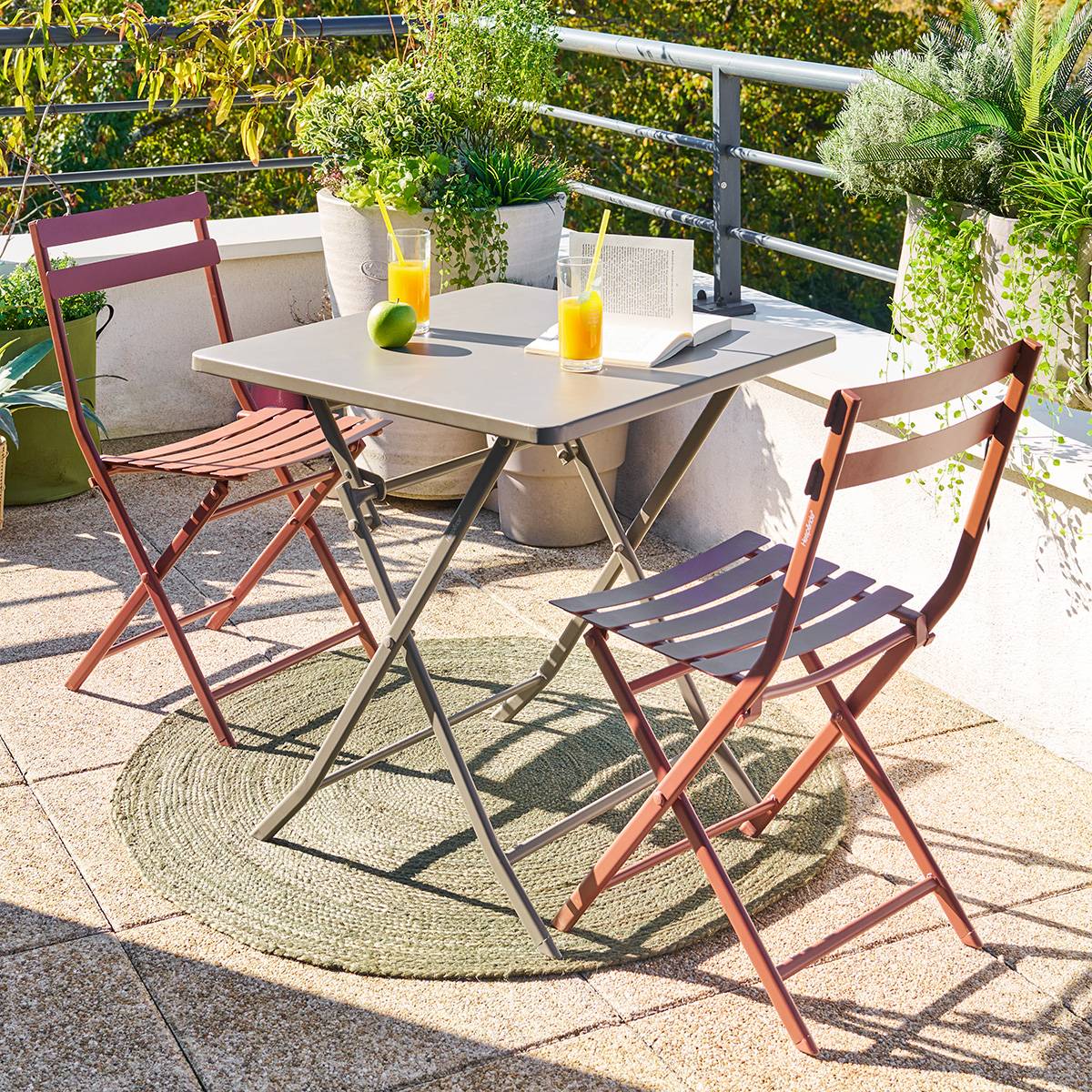 GREENSBORO Café Square Folding Garden Table 2 seats - Epoxy-treated steel, Reinforced anti-rust treatment Coffee