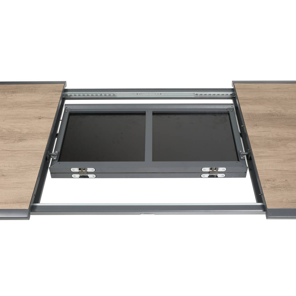 Rectangular extendable garden table PAVANE Truffle / Graphite 10 seats - Epoxy treated aluminum, Tempered glass Truffle / Graphite