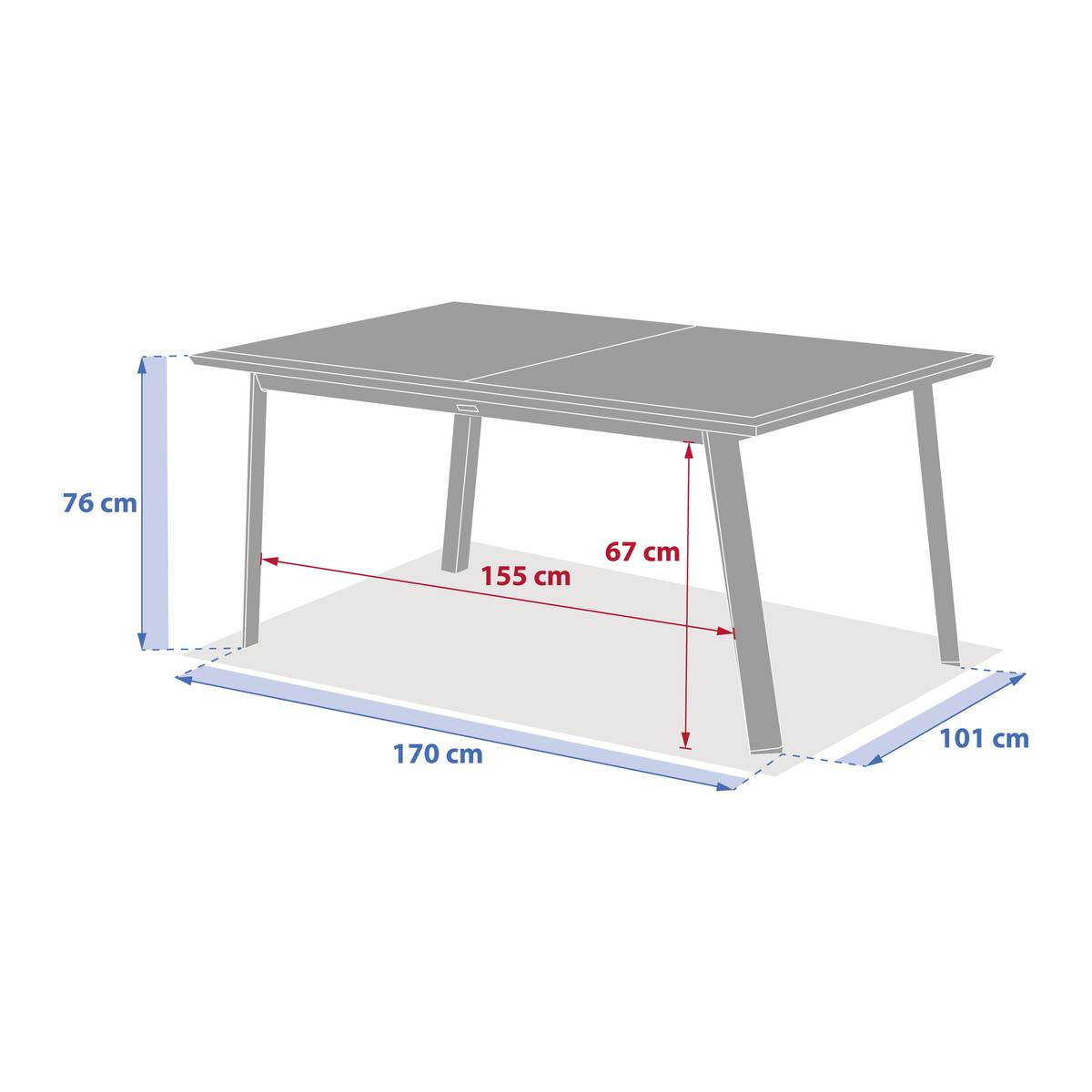 Rectangular extendable garden table PAVANE Truffle / Graphite 10 seats - Epoxy treated aluminum, Tempered glass Truffle / Graphite