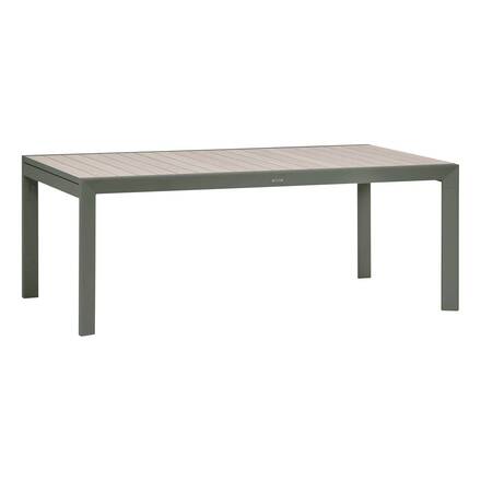 ÉVASION square extendable garden table Linen / Laurel green 12 seats - Epoxy-coated aluminum