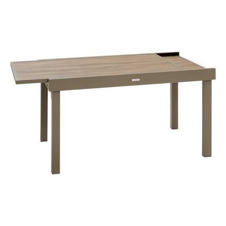 Rectangular extendable garden table PIAZZA Truffle / Coffee 10 seats - Epoxy treated aluminum, Tempered glass