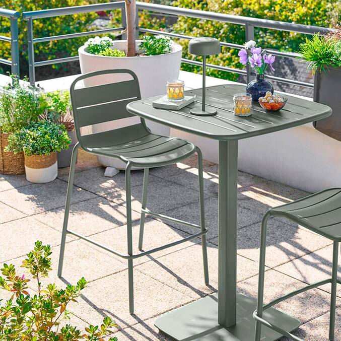 High garden chair ALEGORIA Laurel green Epoxy treated steel, Reinforced anti-rust treatment Laurel