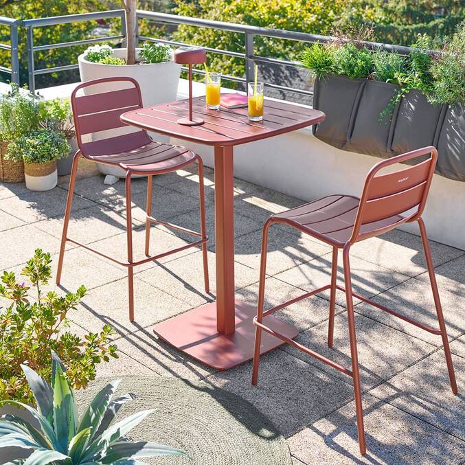 Square Garden High Table ALEGORIA Mahogany 2 seats - Epoxy-treated steel, Reinforced anti-rust treatment Mahogany Brown