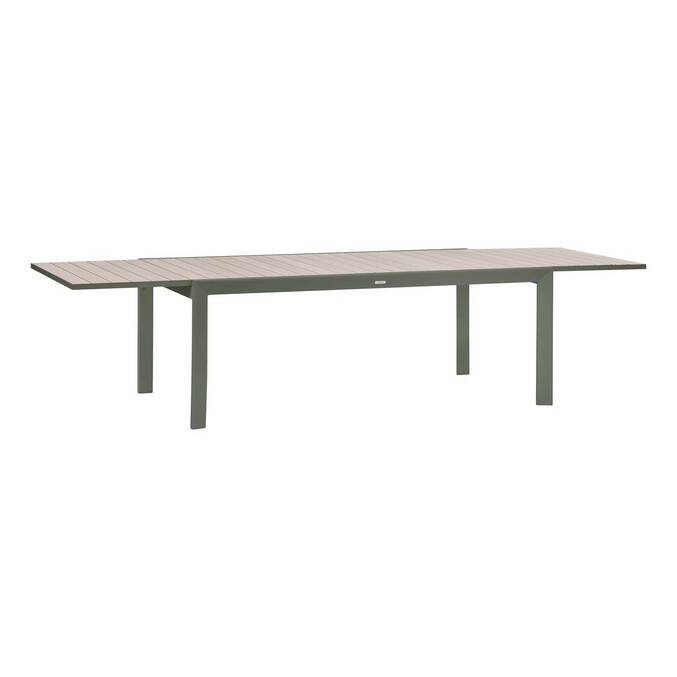 ÉVASION square extendable garden table Linen / Laurel green 12 seats - Epoxy-coated aluminum Linen / Laurel