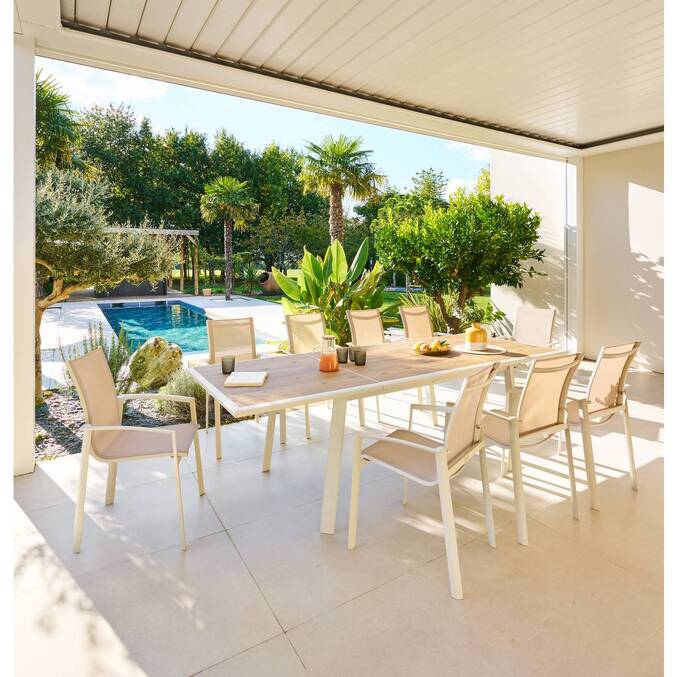 Rectangular extendable garden table PAVANE Malta / Clay 10 seats - Epoxy treated aluminum, Tempered glass Malta / Clay