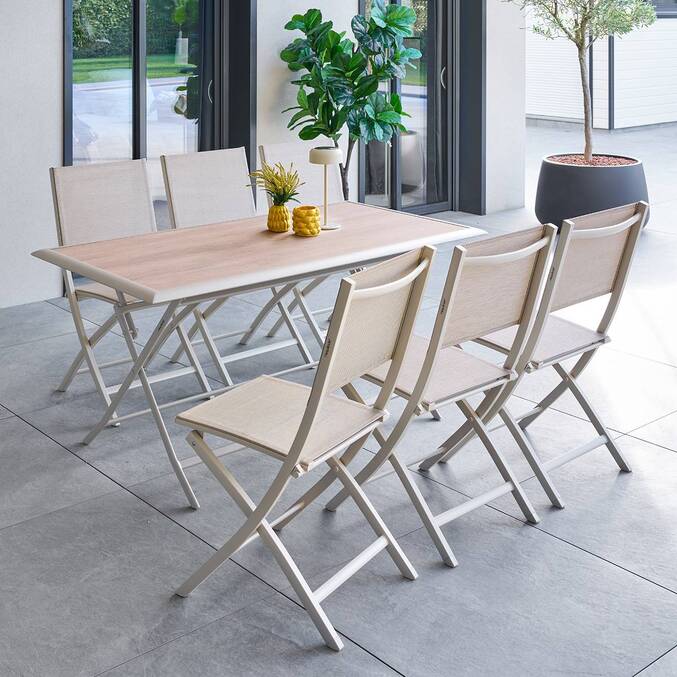 Rectangular folding garden table AZUA Spelt / Clay 6 seats - Epoxy-treated aluminum, Glass Spelt / Clay