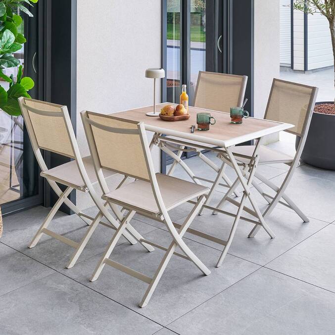 Rectangular folding garden table AZUA Spelt / Clay 4 seats - Epoxy-treated aluminum, Glass Spelt / Clay