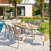 Extendable garden table PIAZZA + 8 PIAZZA armchairs Truffle & Coffee 8 seats - Epoxy-coated aluminum, Tempered glass Truffle / Coffee