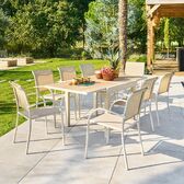 Extendable garden table PIAZZA + 8 PIAZZA armchairs Spelt & Clay 8 seats - Epoxy-coated aluminum, Tempered glass Spelt / Clay