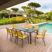 Conjunto de mesa de jardín PIAZZA + 6 sillones PIAZZA Amarillo mostaza y Grafito 8 plazas - Aluminio con tratamiento epoxi Grafito / Amarillo