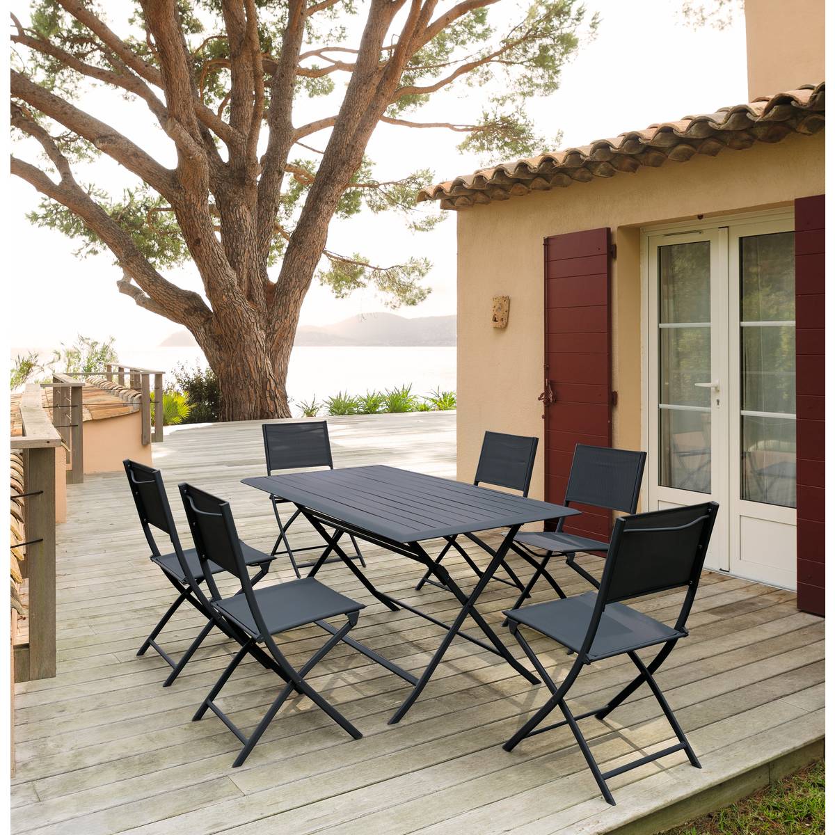 Mesa de jardín rectangular plegable AZUA Antracita 6 plazas - Aluminio con recubrimiento de epoxi Grafito