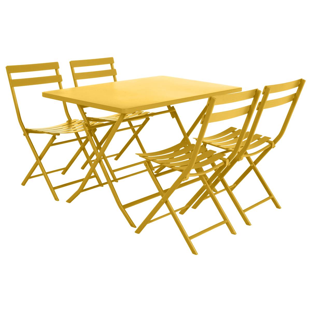 Mesa de jardín rectangular plegable GREENSBORO Amarillo mostaza 4 plazas - Acero tratado con epoxi, Tratamiento antióxido reforzado Amarillo mostaza
