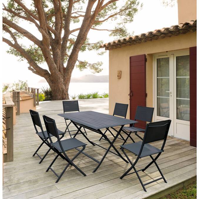 Mesa de jardín rectangular plegable AZUA Antracita 6 plazas - Aluminio con recubrimiento de epoxi Grafito