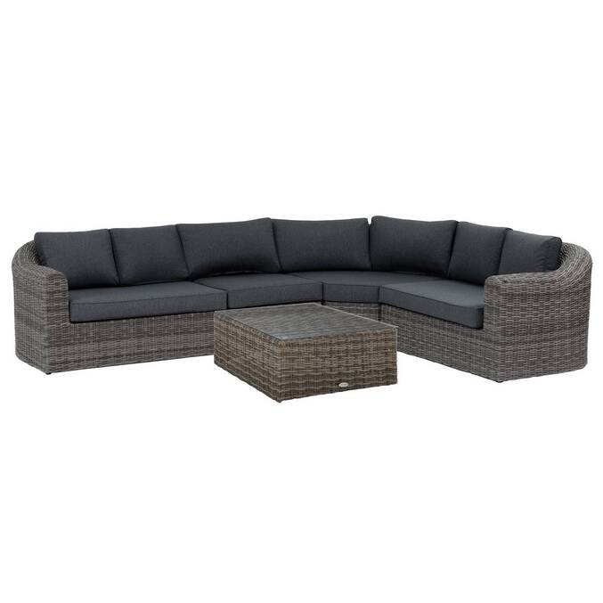 Conjunto de muebles de jardín esquinero Mooréa Tierra de sombra 5 plazas - Aluminio tratado con epoxi, Ratán sintético, Poliéster3544