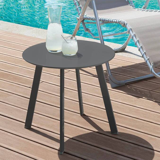 Mesa auxiliar de jardín redonda SAONA Grafito 50 x 45 cm - Acero recubierto de epoxi, Tratamiento antióxido reforzado3500