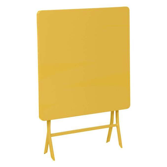 Mesa de jardín cuadrada plegable GREENSBORO Amarillo mostaza 2 plazas - Acero tratado con epoxi, Tratamiento antioxidante reforzado Amarillo mostaza