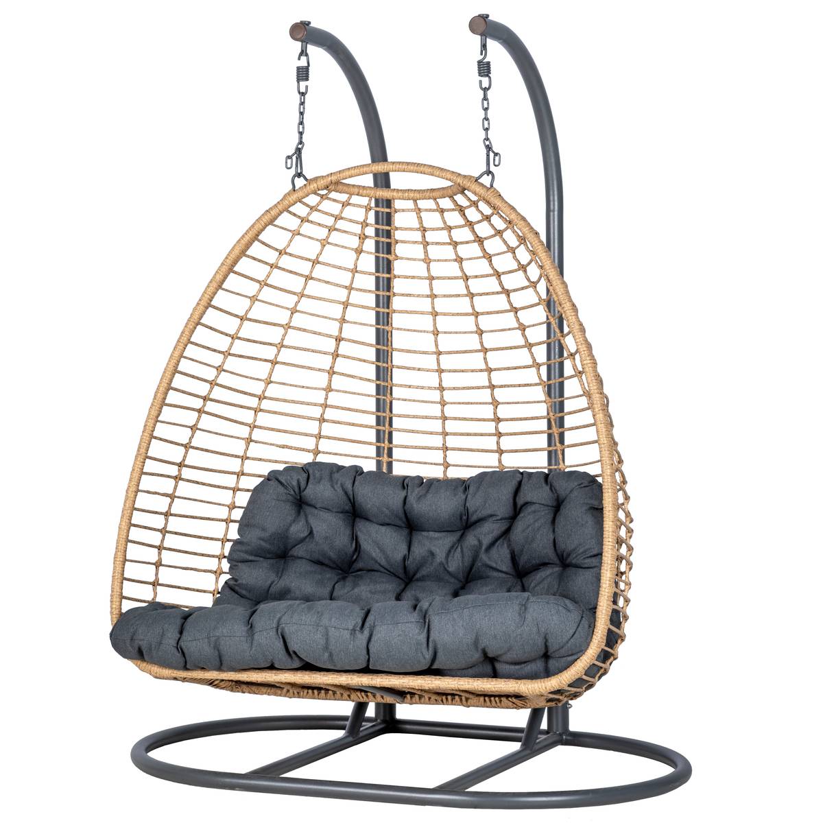 Silla colgante huevo con soporte AJAR Pizarra 2 plazas - Acero tratado con epoxi, Ratán sintético, Poliéster Pizarra