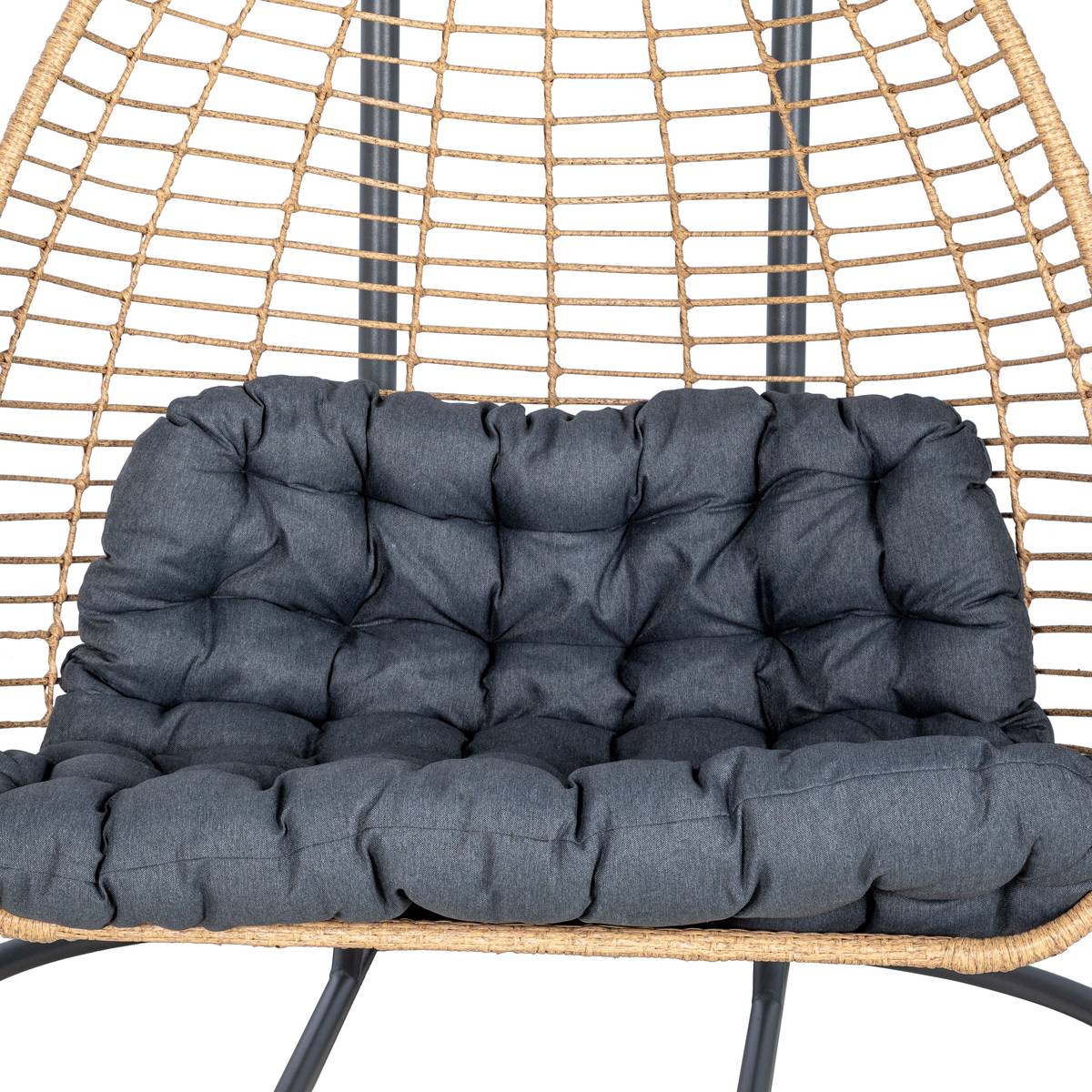 Silla colgante huevo con soporte AJAR Pizarra 2 plazas - Acero tratado con epoxi, Ratán sintético, Poliéster Pizarra