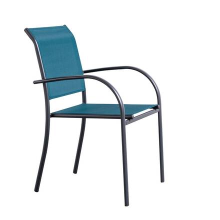 Silla de jardín con reposabrazos apilable PIAZZA Azul petróleo / Grafito Aluminio tratado con epoxi, Texaline