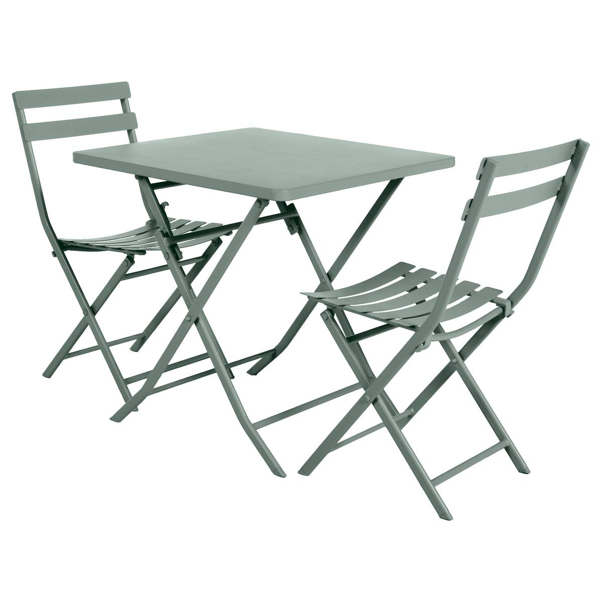 Mesa de jardín cuadrada plegable GREENSBORO Verde oliva 2 plazas - Acero tratado con epoxi, Tratamiento antioxidante reforzado Verde oliva
