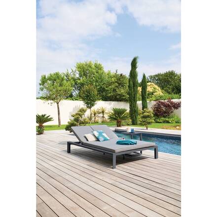 Cama de piscina doble ÉVASION Antracita / Grafito 2 plazas - Aluminio tratado con epoxi, Texaline