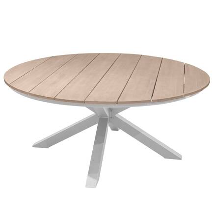 Mesa de jardín redonda ORIENGO Acacia / Blanco 8 plazas - Aluminio tratado con epoxi, acacia certificada FSC®