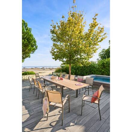 Silla de jardín con reposabrazos apilable PIAZZA Lino / Tonka Aluminio tratado con epoxi, Texaline