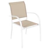 Silla de jardín con reposabrazos apilable PIAZZA Lino / Blanco Aluminio tratado con epoxi, Texaline Lino / Blanco