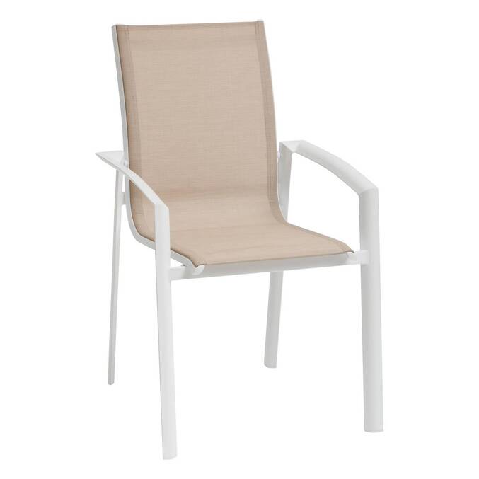 Silla de jardín con reposabrazos apilable AXANT Lino / Blanco Aluminio tratado con epoxi, Texaline Lino / Blanco