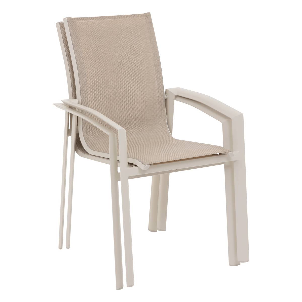 Silla de jardín con reposabrazos apilable AXANT Lino / Arcilla Aluminio tratado con epoxi, Texaline Lino / Arcilla