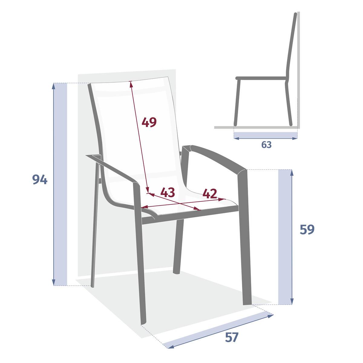 Silla de jardín con reposabrazos apilable AXANT Lino / Arcilla Aluminio tratado con epoxi, Texaline Lino / Arcilla